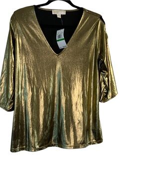 Michael Kors Metallic Gold V-Neck Blouse